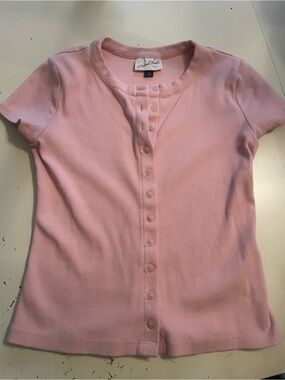 Universal Thread Pink Ribbed Button Front Tee Size